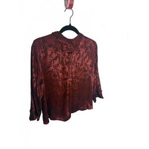 Vintage Red Asian Brocade Shirt Jacket